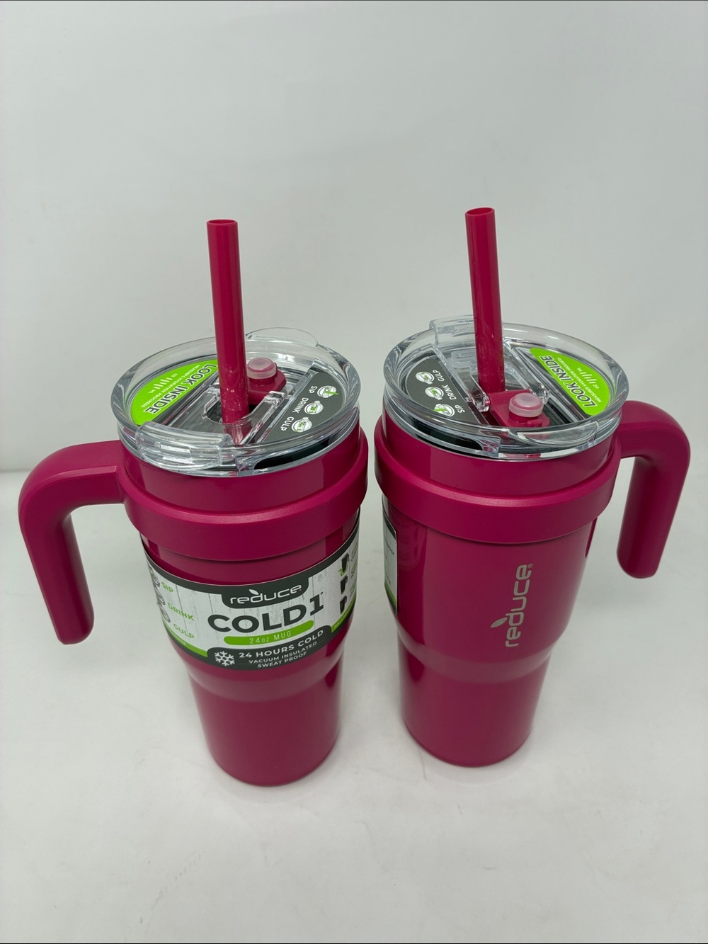 (2 Pack) Reduce Insulated Travel Tumbler with Handle and Straw - Pink 24oz